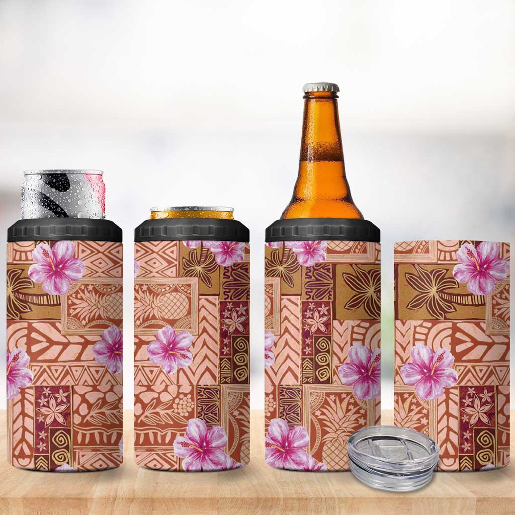 Orange Hawaii Hibiscus With Tropical Flowers Motifs 4 in 1 Can Cooler Tumbler LT14 - Polynesian Pride
