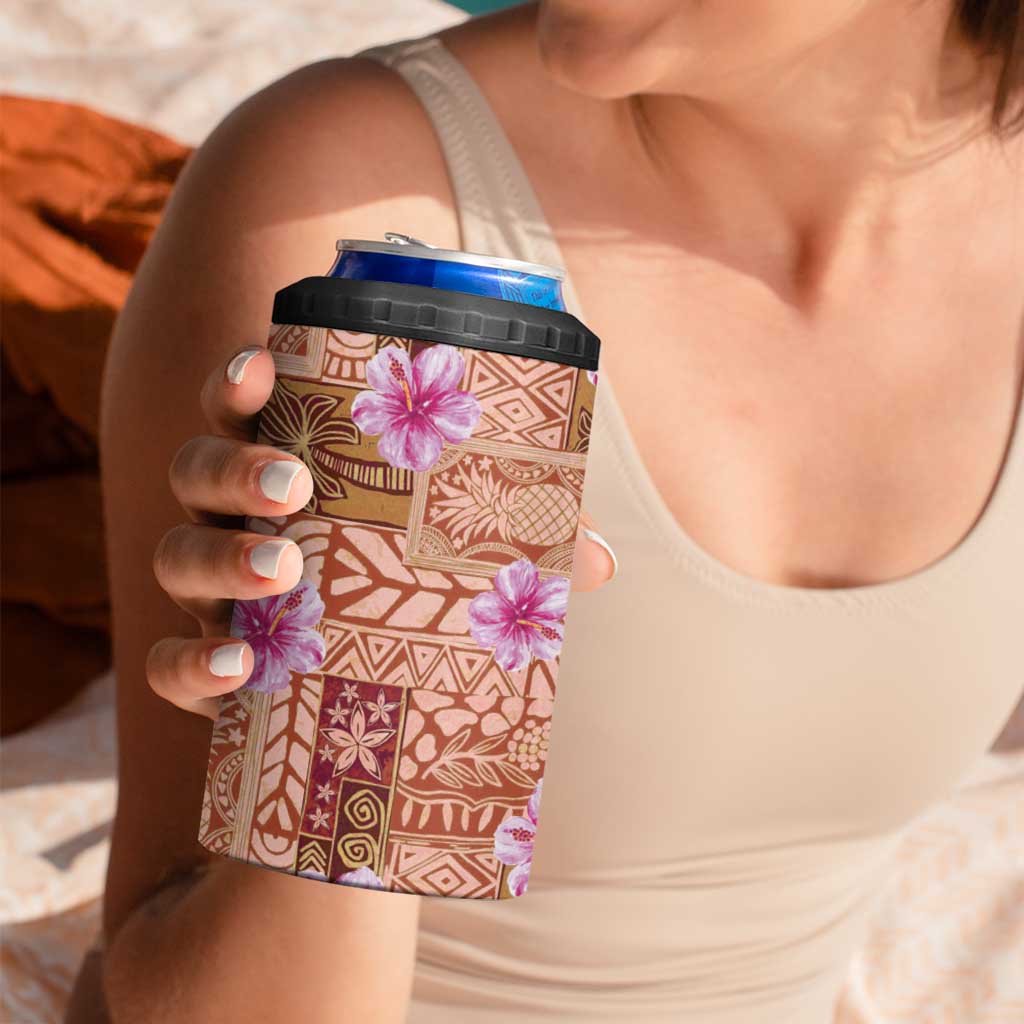 Orange Hawaii Hibiscus With Tropical Flowers Motifs 4 in 1 Can Cooler Tumbler LT14 - Polynesian Pride