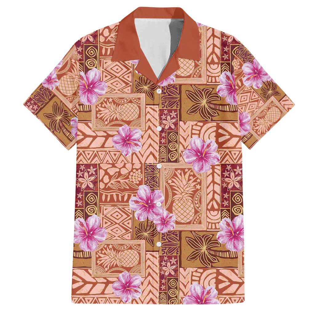 Orange Hawaii Hibiscus With Tropical Flowers Motifs Family Matching Long Sleeve Bodycon Dress and Hawaiian Shirt LT14 Dad's Shirt - Short Sleeve Orange - Polynesian Pride