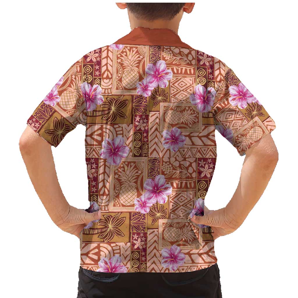 Orange Hawaii Hibiscus With Tropical Flowers Motifs Family Matching Mermaid Dress and Hawaiian Shirt LT14 - Polynesian Pride