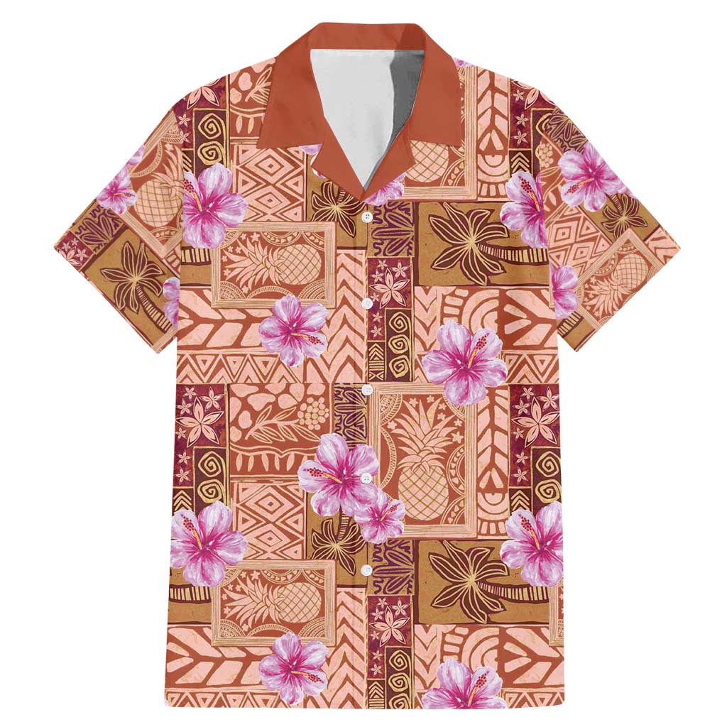 Orange Hawaii Hibiscus With Tropical Flowers Motifs Family Matching Mermaid Dress and Hawaiian Shirt LT14 Dad's Shirt - Short Sleeve Orange - Polynesian Pride