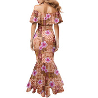 Orange Hawaii Hibiscus With Tropical Flowers Motifs Family Matching Mermaid Dress and Hawaiian Shirt LT14 - Polynesian Pride