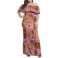 Orange Hawaii Hibiscus With Tropical Flowers Motifs Family Matching Off Shoulder Maxi Dress and Hawaiian Shirt LT14 Mom's Dress Orange - Polynesian Pride