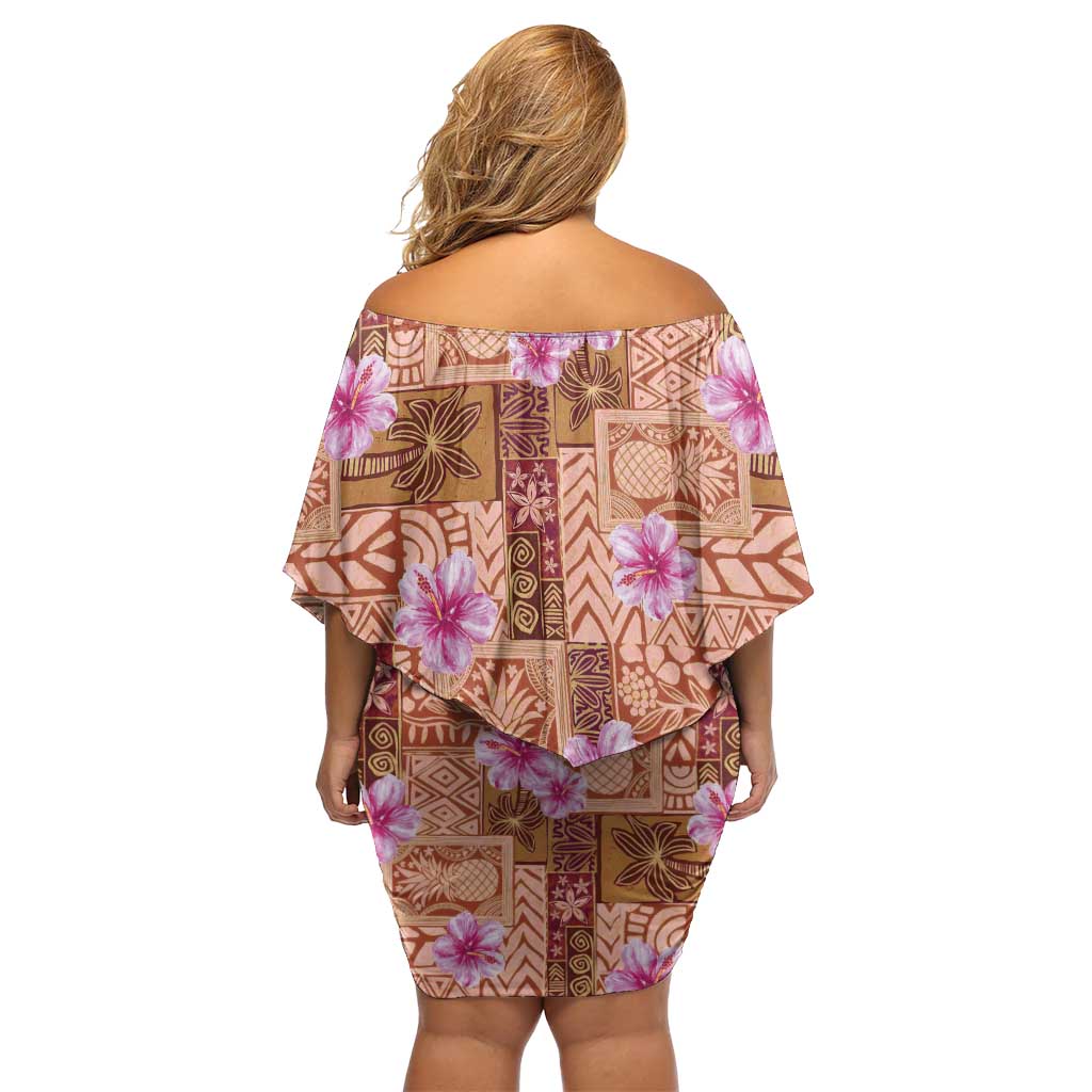 Orange Hawaii Hibiscus With Tropical Flowers Motifs Family Matching Off Shoulder Short Dress and Hawaiian Shirt LT14 - Polynesian Pride