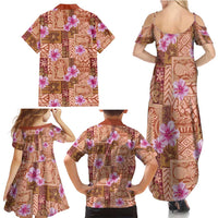 Orange Hawaii Hibiscus With Tropical Flowers Motifs Family Matching Summer Maxi Dress and Hawaiian Shirt LT14 - Polynesian Pride
