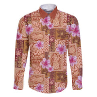 Orange Hawaii Hibiscus With Tropical Flowers Motifs Family Matching Summer Maxi Dress and Hawaiian Shirt LT14 Dad's Shirt - Long Sleeve Orange - Polynesian Pride