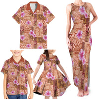 Orange Hawaii Hibiscus With Tropical Flowers Motifs Family Matching Tank Maxi Dress and Hawaiian Shirt LT14 - Polynesian Pride