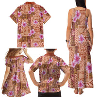 Orange Hawaii Hibiscus With Tropical Flowers Motifs Family Matching Tank Maxi Dress and Hawaiian Shirt LT14 - Polynesian Pride