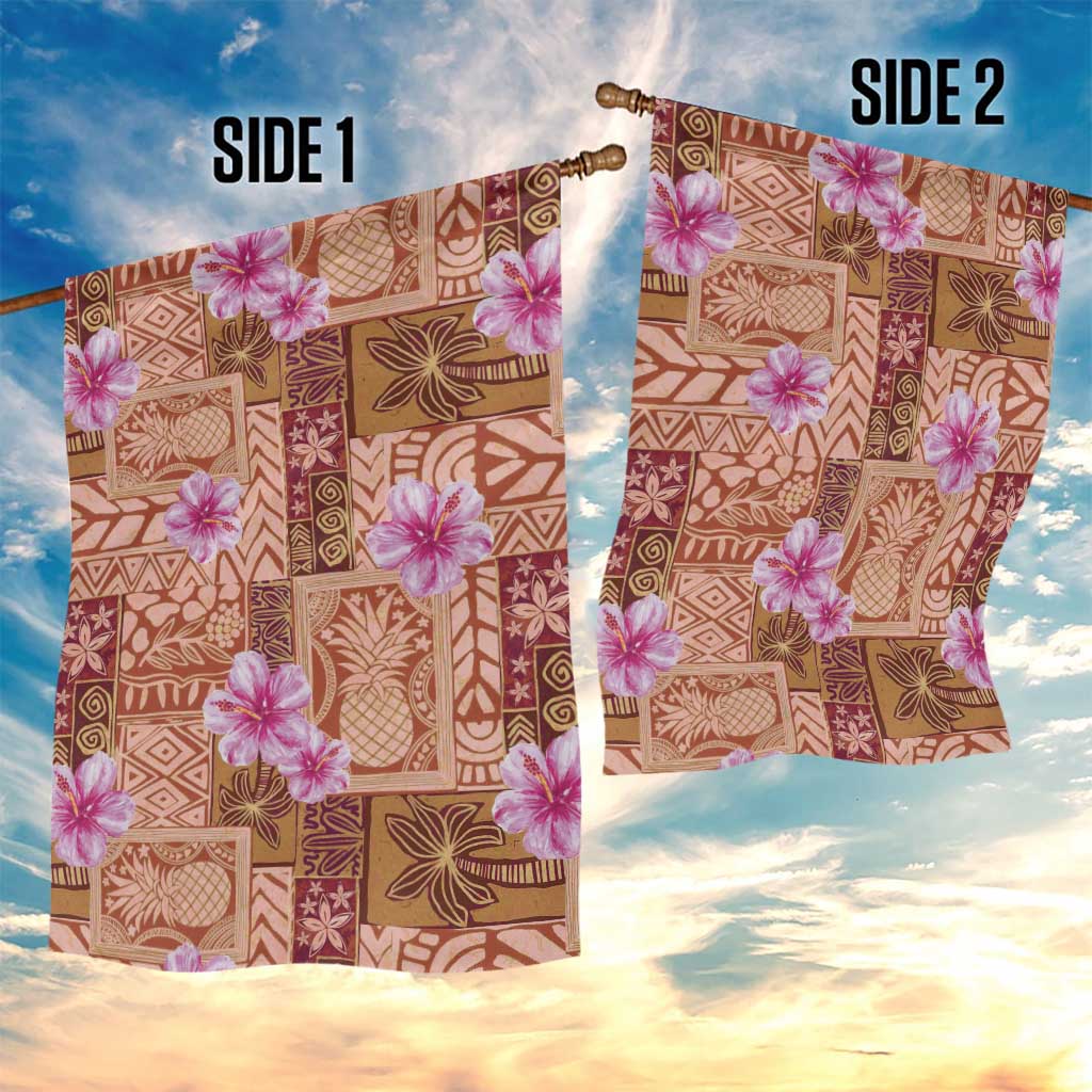 Orange Hawaii Hibiscus With Tropical Flowers Motifs Garden Flag - Polynesian Pride