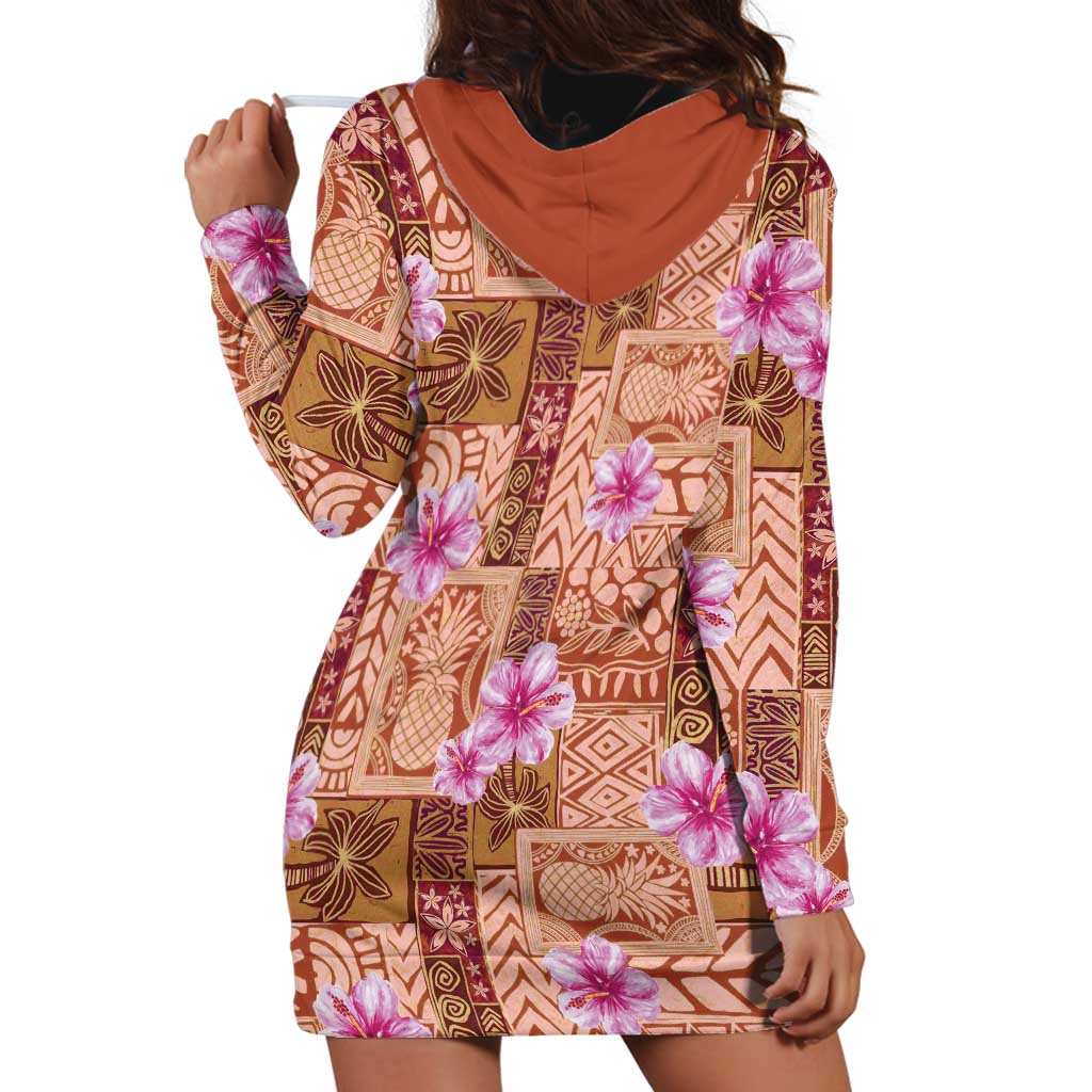 Orange Hawaii Hibiscus With Tropical Flowers Motifs Hoodie Dress LT14 - Polynesian Pride