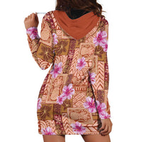 Orange Hawaii Hibiscus With Tropical Flowers Motifs Hoodie Dress LT14 - Polynesian Pride