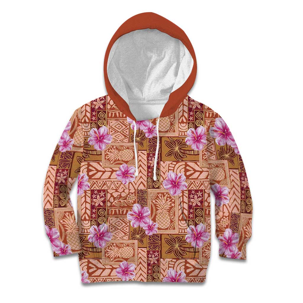 Orange Hawaii Hibiscus With Tropical Flowers Motifs Kid Hoodie LT14 Hoodie Orange - Polynesian Pride