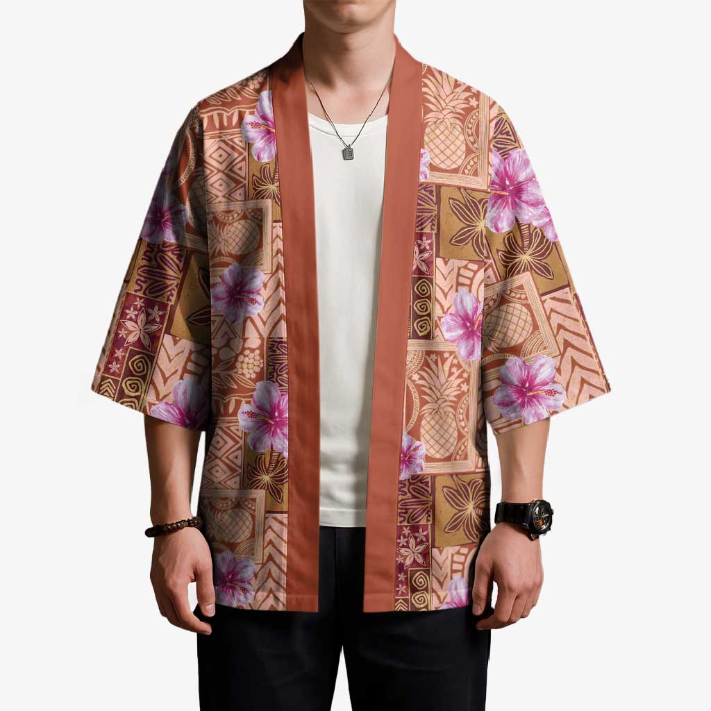 Orange Hawaii Hibiscus With Tropical Flowers Motifs Kimono - Polynesian Pride