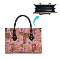 Orange Hawaii Hibiscus With Tropical Flowers Motifs Leather Bag - Polynesian Pride