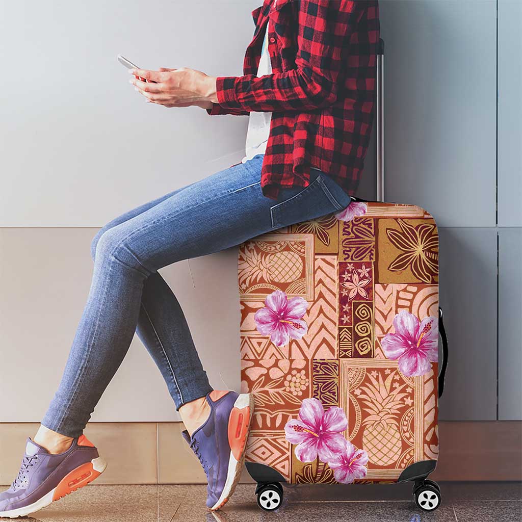 Orange Hawaii Hibiscus With Tropical Flowers Motifs Luggage Cover - Polynesian Pride