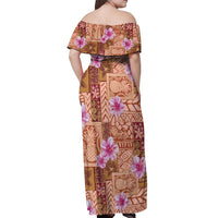 Orange Hawaii Hibiscus With Tropical Flowers Motifs Off Shoulder Maxi Dress LT14 - Polynesian Pride
