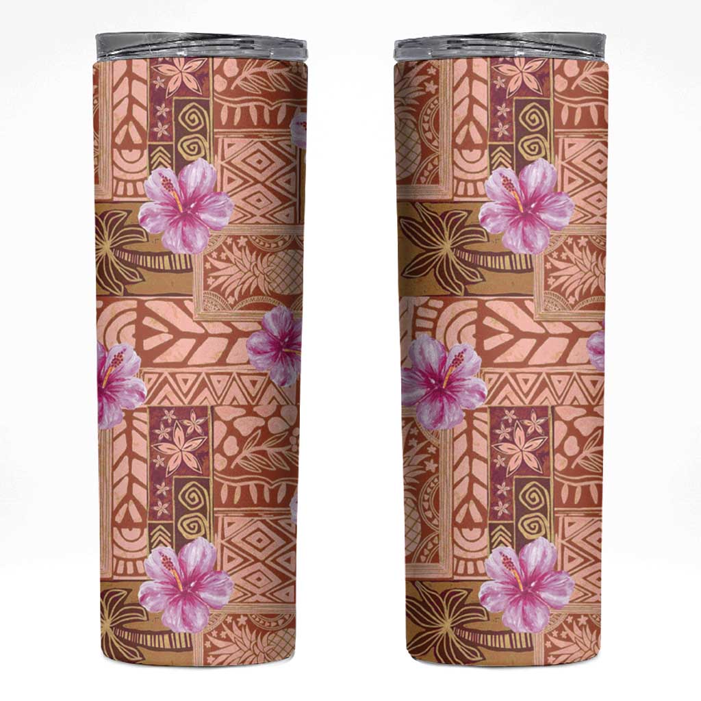 Orange Hawaii Hibiscus With Tropical Flowers Motifs Skinny Tumbler LT14 Orange - Polynesian Pride