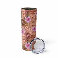 Orange Hawaii Hibiscus With Tropical Flowers Motifs Skinny Tumbler LT14 - Polynesian Pride