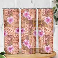 Orange Hawaii Hibiscus With Tropical Flowers Motifs Skinny Tumbler LT14 - Polynesian Pride