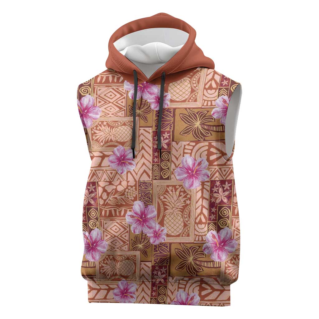 Orange Hawaii Hibiscus With Tropical Flowers Motifs Sleeveless Hoodie LT14 Orange - Polynesian Pride