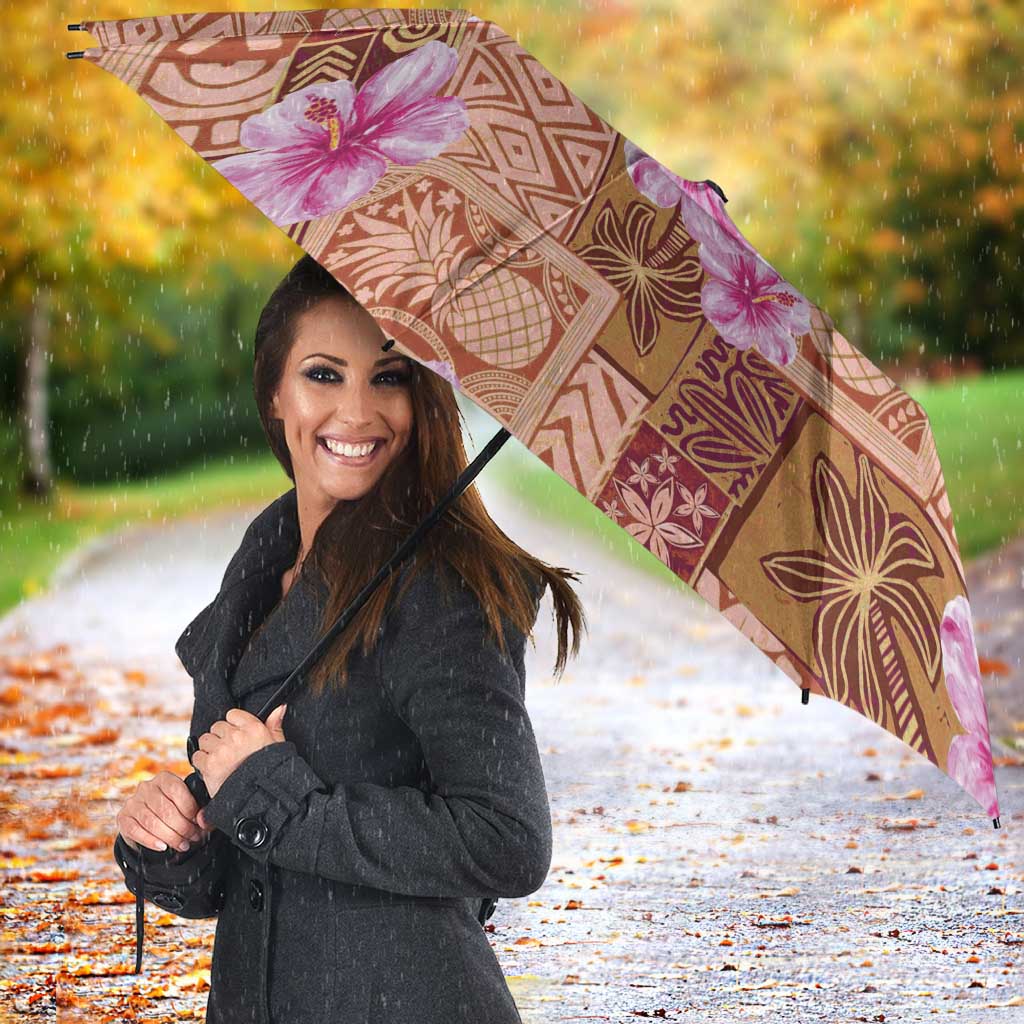 Orange Hawaii Hibiscus With Tropical Flowers Motifs Umbrella - Polynesian Pride