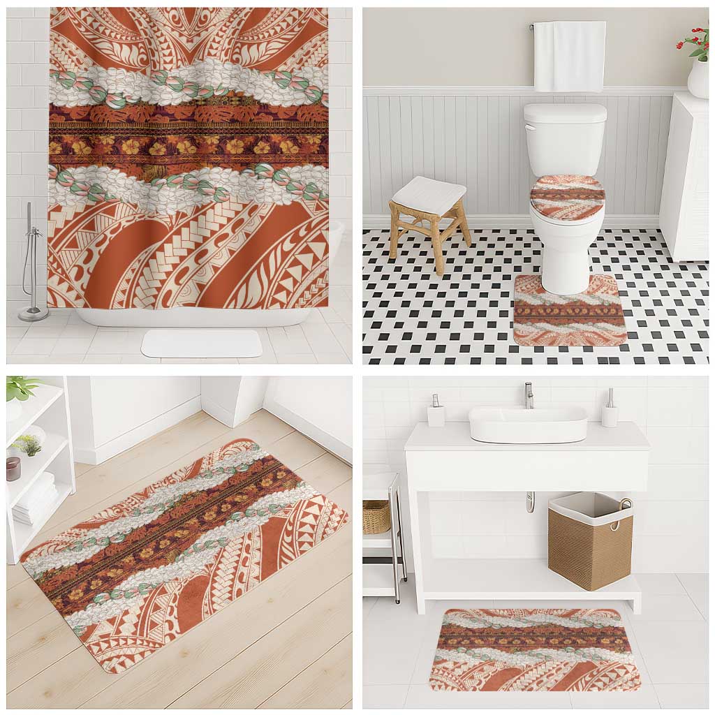 Aloha Hawaii Mikioi Lei Bathroom Set Beige Tropical Flower Pattern - Polynesian Pride