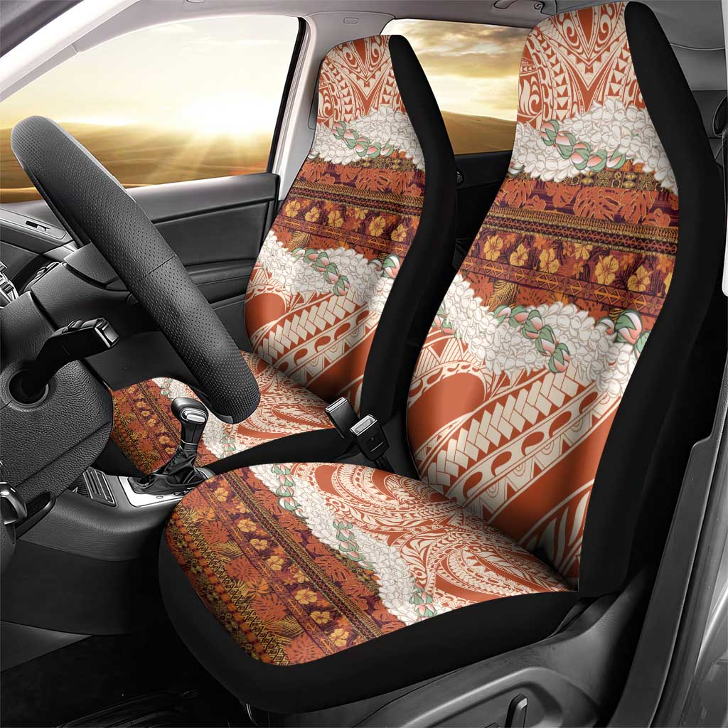 Aloha Hawaii Mikioi Lei Car Seat Cover Beige Tropical Flower Pattern - Polynesian Pride