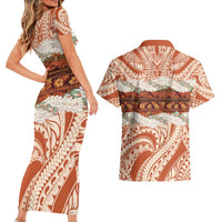 Aloha Hawaii Mikioi Lei Couples Matching Short Sleeve Bodycon Dress and Hawaiian Shirt Beige Tropical Flower Pattern LT14 - Polynesian Pride