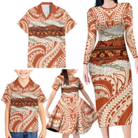 Aloha Hawaii Mikioi Lei Family Matching Long Sleeve Bodycon Dress and Hawaiian Shirt Beige Tropical Flower Pattern LT14 - Polynesian Pride