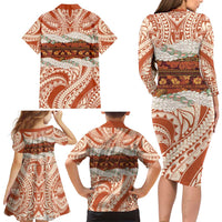 Aloha Hawaii Mikioi Lei Family Matching Long Sleeve Bodycon Dress and Hawaiian Shirt Beige Tropical Flower Pattern LT14 - Polynesian Pride