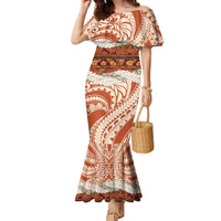 Aloha Hawaii Mikioi Lei Family Matching Mermaid Dress and Hawaiian Shirt Beige Tropical Flower Pattern LT14 Mom's Dress Beige - Polynesian Pride