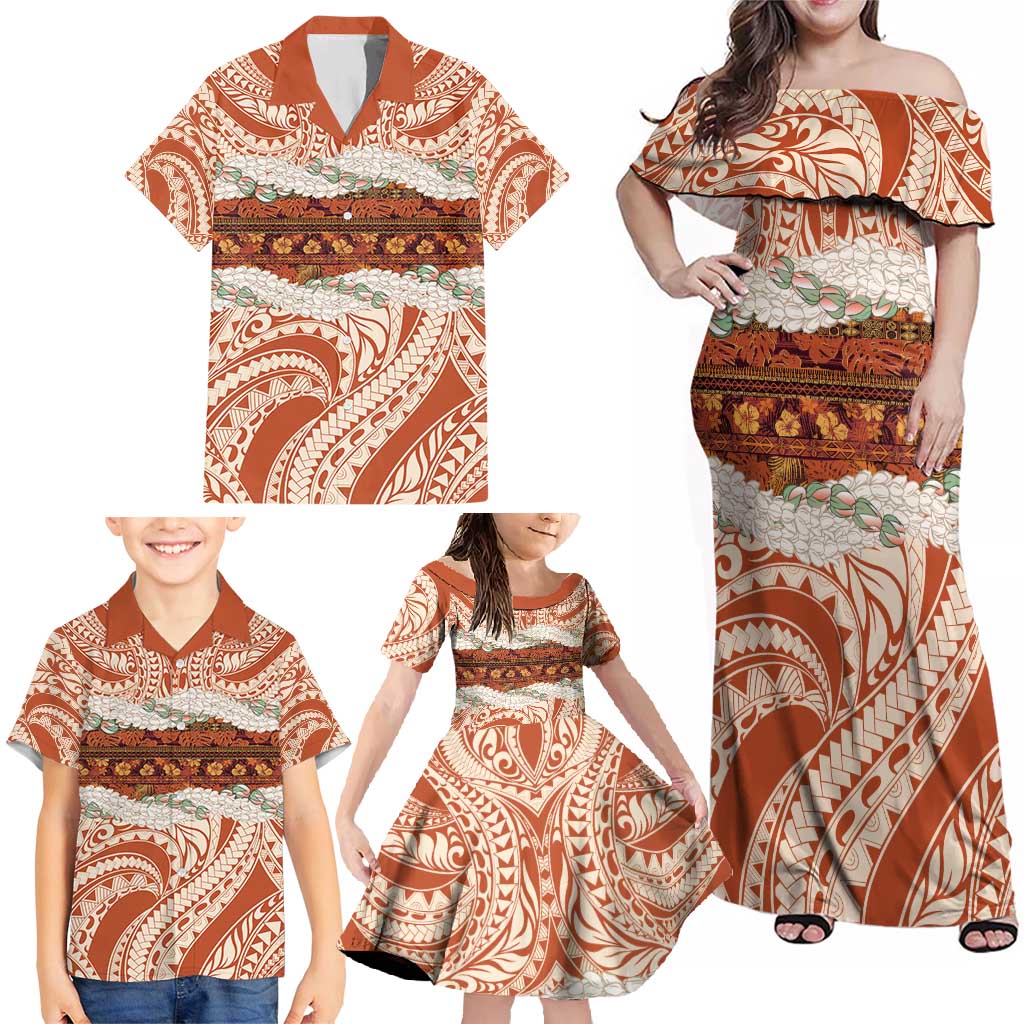 Aloha Hawaii Mikioi Lei Family Matching Off Shoulder Maxi Dress and Hawaiian Shirt Beige Tropical Flower Pattern LT14 - Polynesian Pride