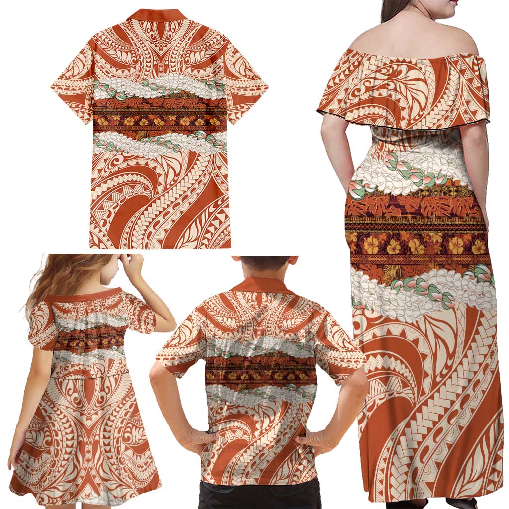 Aloha Hawaii Mikioi Lei Family Matching Off Shoulder Maxi Dress and Hawaiian Shirt Beige Tropical Flower Pattern LT14 - Polynesian Pride
