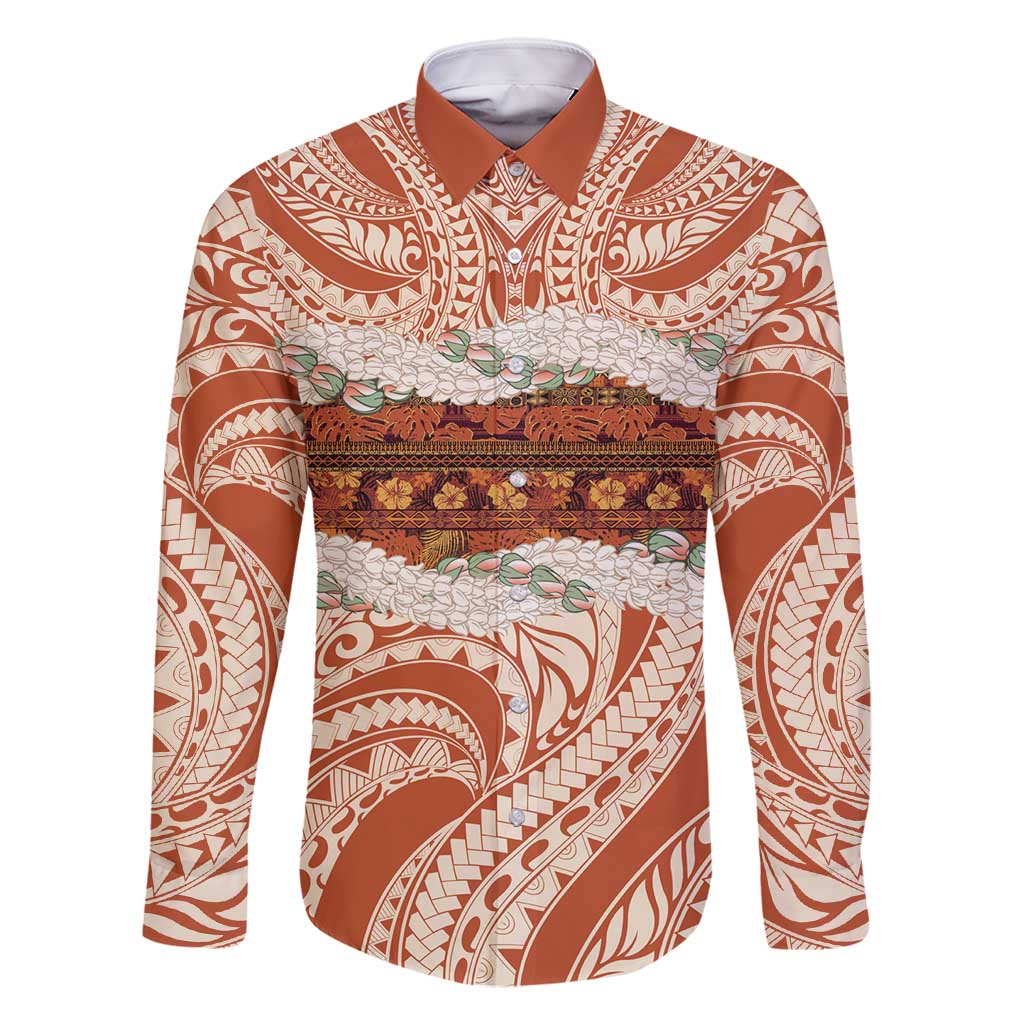 Aloha Hawaii Mikioi Lei Family Matching Off Shoulder Maxi Dress and Hawaiian Shirt Beige Tropical Flower Pattern LT14 Dad's Shirt - Long Sleeve Beige - Polynesian Pride