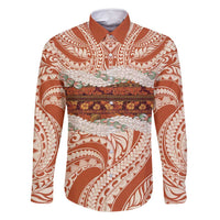 Aloha Hawaii Mikioi Lei Family Matching Off Shoulder Maxi Dress and Hawaiian Shirt Beige Tropical Flower Pattern LT14 Dad's Shirt - Long Sleeve Beige - Polynesian Pride