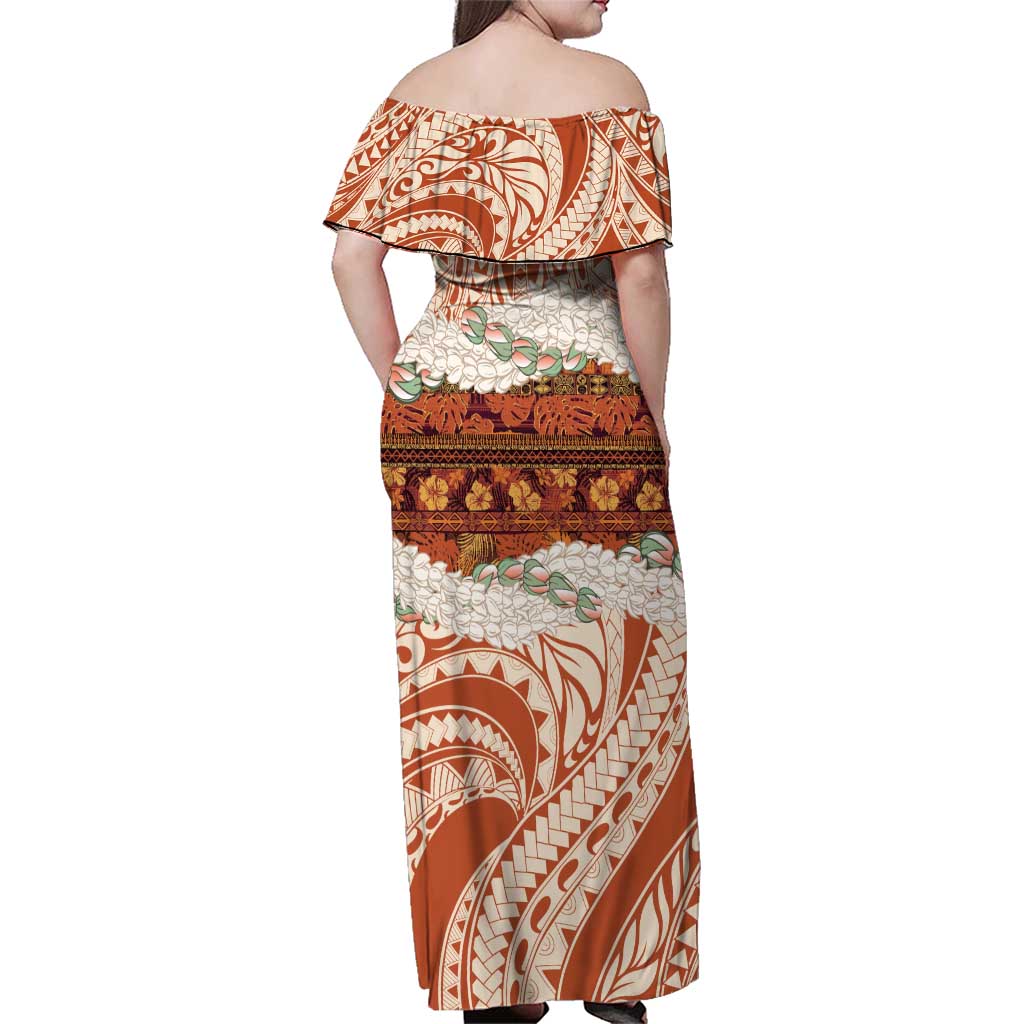 Aloha Hawaii Mikioi Lei Family Matching Off Shoulder Maxi Dress and Hawaiian Shirt Beige Tropical Flower Pattern LT14 - Polynesian Pride