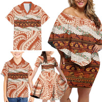 Aloha Hawaii Mikioi Lei Family Matching Off Shoulder Short Dress and Hawaiian Shirt Beige Tropical Flower Pattern LT14 - Polynesian Pride