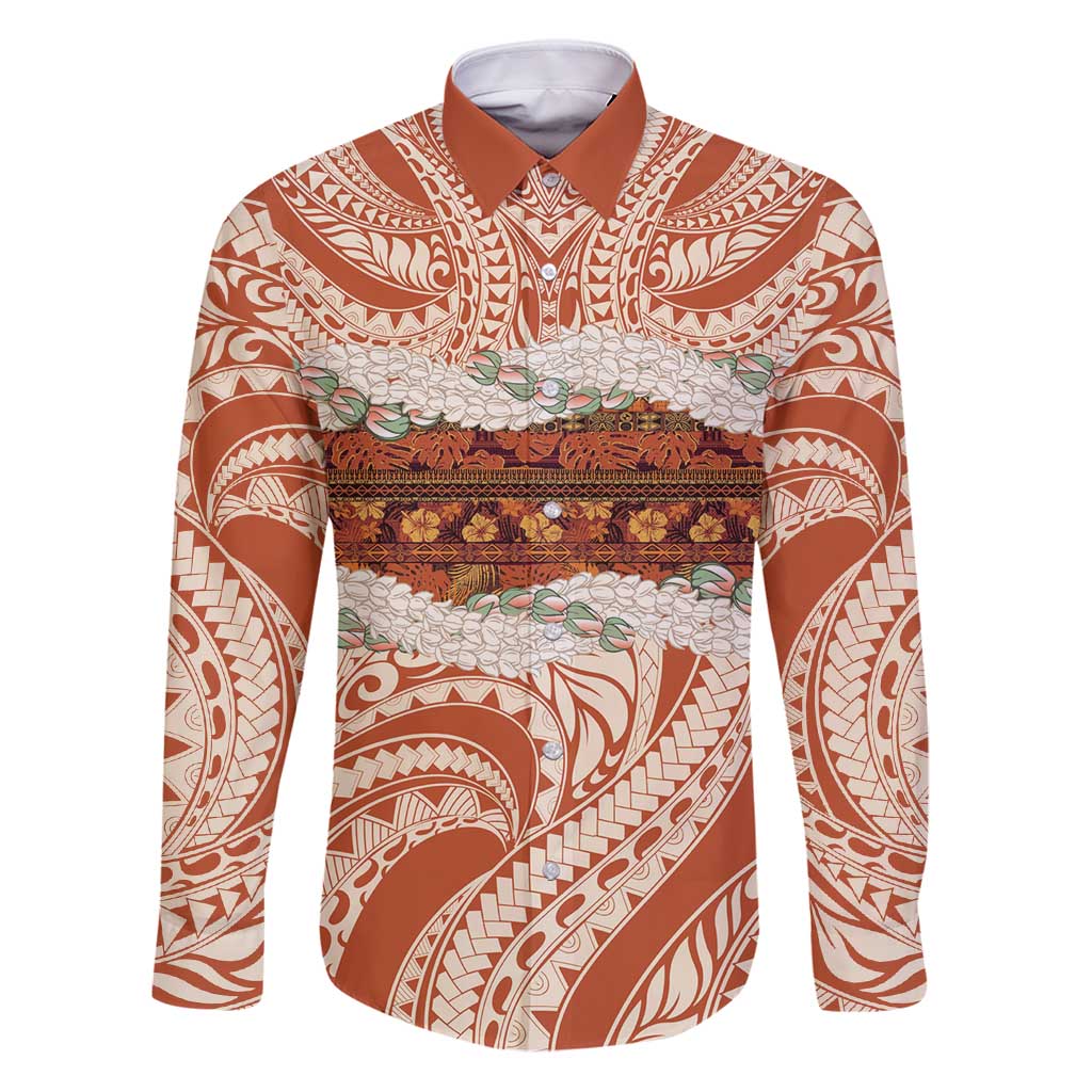 Aloha Hawaii Mikioi Lei Family Matching Puletasi and Hawaiian Shirt Beige Tropical Flower Pattern LT14 Dad's Shirt - Long Sleeve Beige - Polynesian Pride