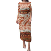 Aloha Hawaii Mikioi Lei Family Matching Puletasi and Hawaiian Shirt Beige Tropical Flower Pattern LT14 Mom's Dress Beige - Polynesian Pride