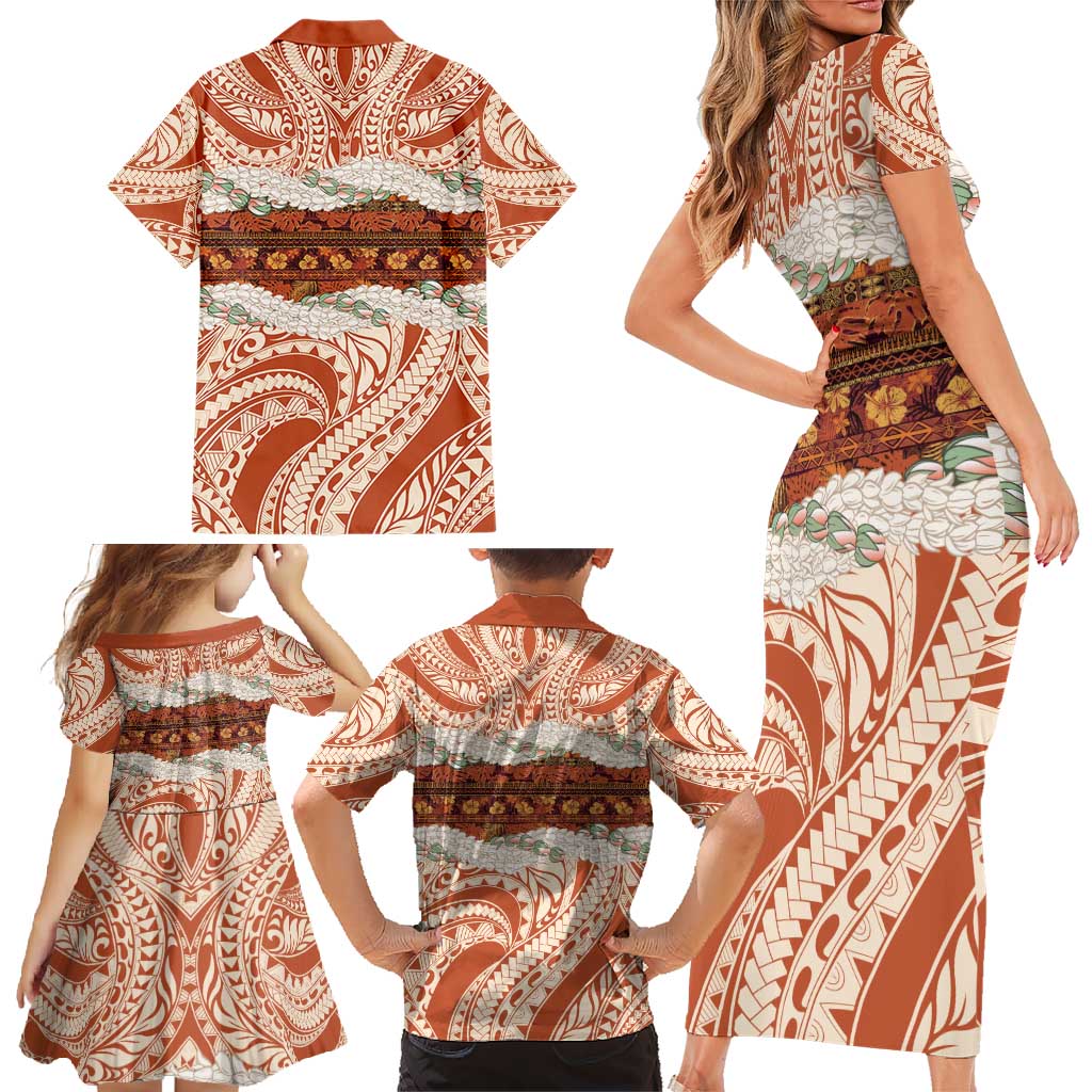 Aloha Hawaii Mikioi Lei Family Matching Short Sleeve Bodycon Dress and Hawaiian Shirt Beige Tropical Flower Pattern LT14 - Polynesian Pride