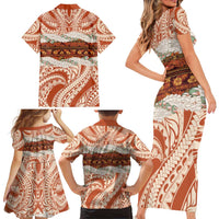 Aloha Hawaii Mikioi Lei Family Matching Short Sleeve Bodycon Dress and Hawaiian Shirt Beige Tropical Flower Pattern LT14 - Polynesian Pride