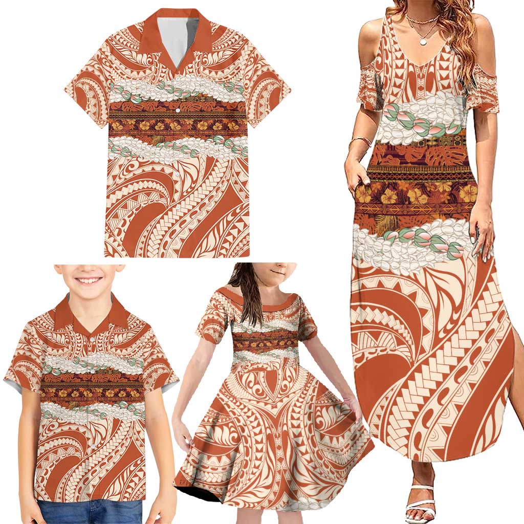 Aloha Hawaii Mikioi Lei Family Matching Summer Maxi Dress and Hawaiian Shirt Beige Tropical Flower Pattern LT14 - Polynesian Pride