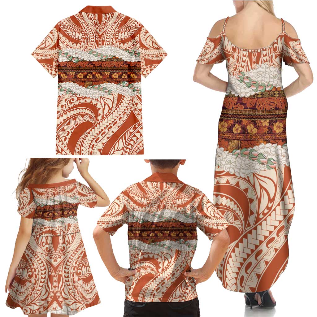 Aloha Hawaii Mikioi Lei Family Matching Summer Maxi Dress and Hawaiian Shirt Beige Tropical Flower Pattern LT14 - Polynesian Pride