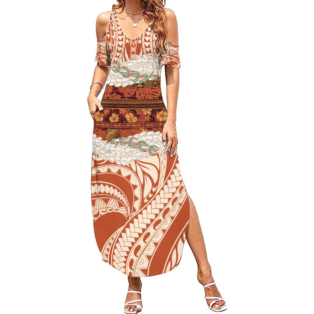 Aloha Hawaii Mikioi Lei Family Matching Summer Maxi Dress and Hawaiian Shirt Beige Tropical Flower Pattern LT14 Mom's Dress Beige - Polynesian Pride