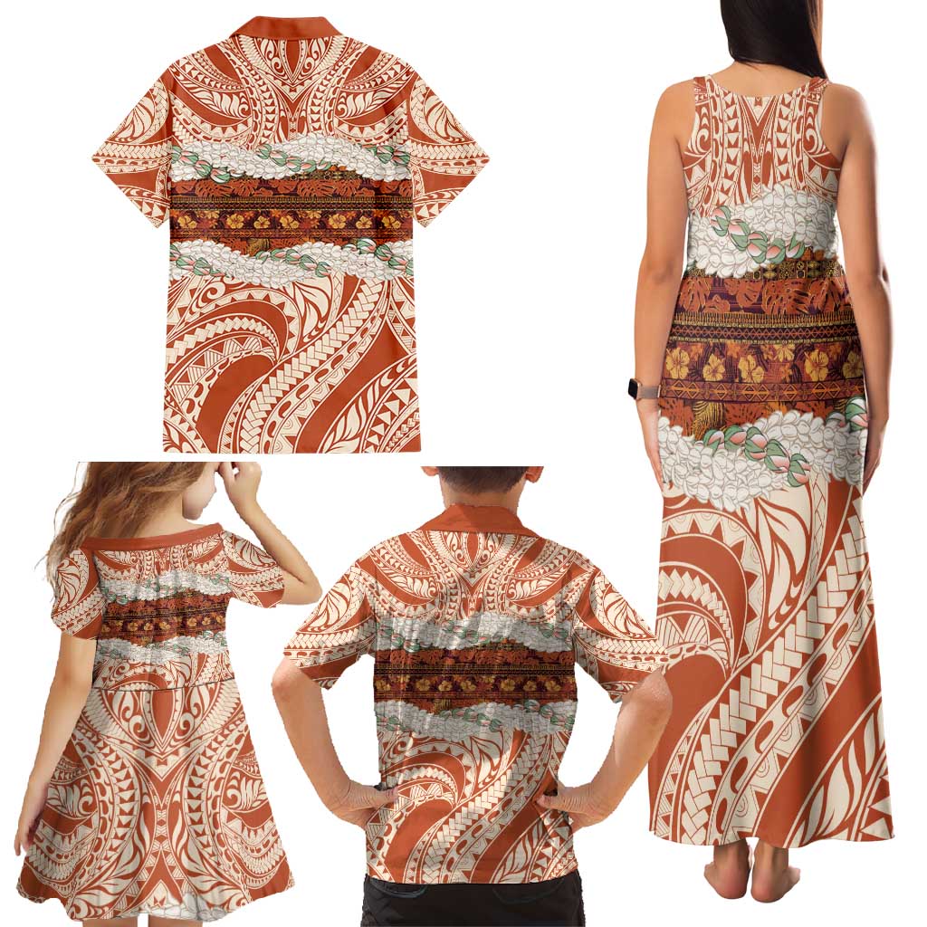 Aloha Hawaii Mikioi Lei Family Matching Tank Maxi Dress and Hawaiian Shirt Beige Tropical Flower Pattern LT14 - Polynesian Pride