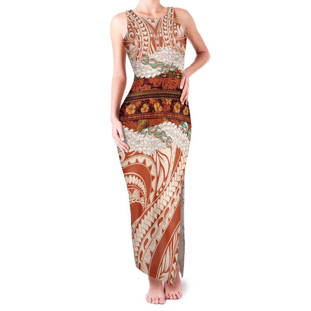 Aloha Hawaii Mikioi Lei Family Matching Tank Maxi Dress and Hawaiian Shirt Beige Tropical Flower Pattern LT14 Mom's Dress Beige - Polynesian Pride