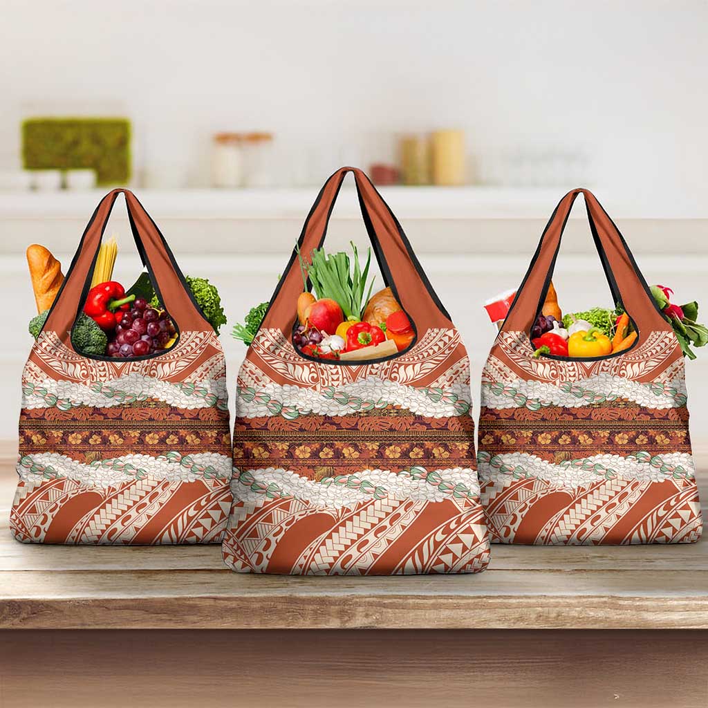 Aloha Hawaii Mikioi Lei Grocery Bag Beige Tropical Flower Pattern LT14 3-pack One Size Beige - Polynesian Pride