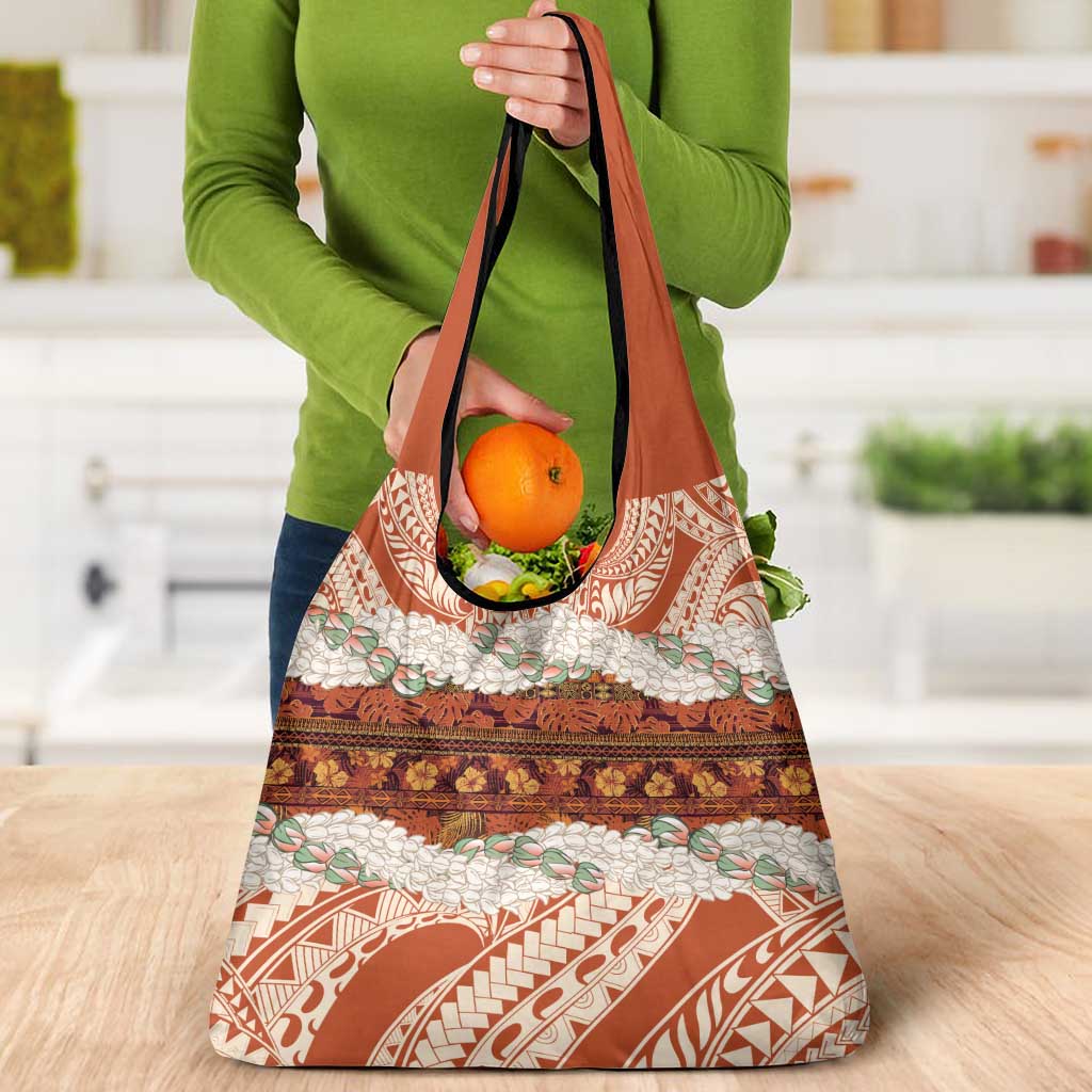 Aloha Hawaii Mikioi Lei Grocery Bag Beige Tropical Flower Pattern LT14 - Polynesian Pride
