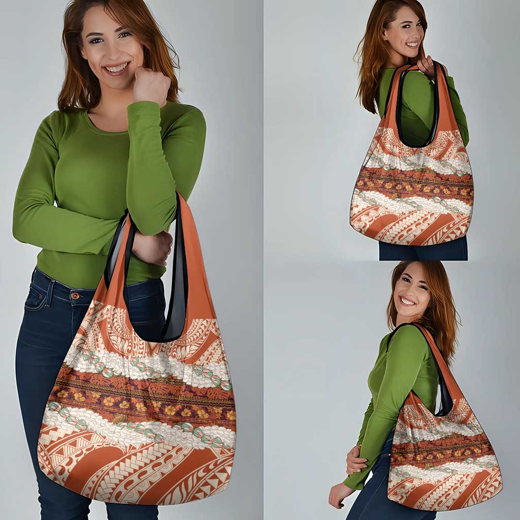 Aloha Hawaii Mikioi Lei Grocery Bag Beige Tropical Flower Pattern LT14 - Polynesian Pride