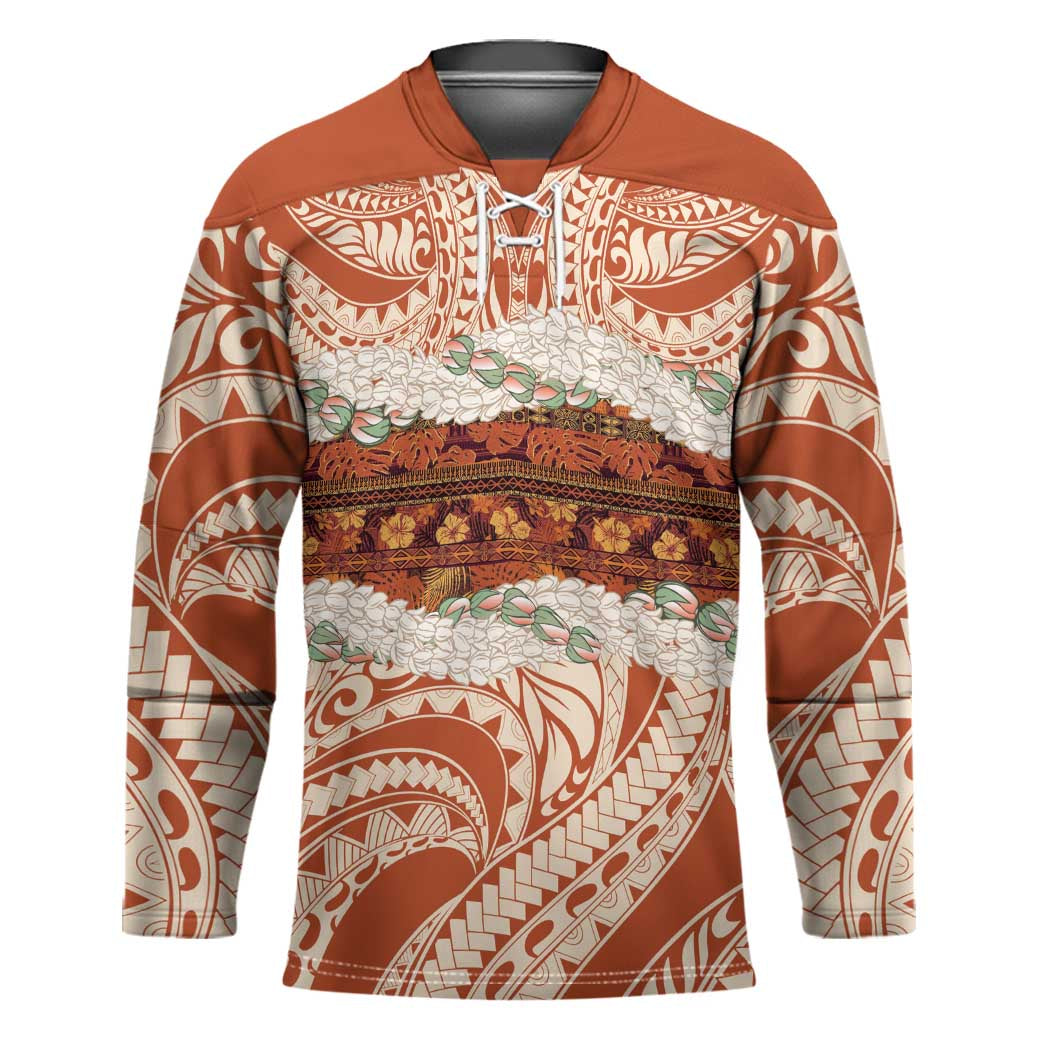 Aloha Hawaii Mikioi Lei Hockey Jersey Beige Tropical Flower Pattern LT14 Unisex Beige - Polynesian Pride